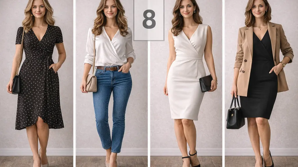 Exemples de tenues pour morphologie en 8 femme, silhouette sablier avec taille marquée et courbes équilibrées