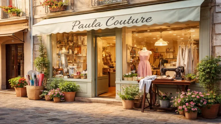 Façade de l’atelier de couture Paula Couture à Chambéry, spécialisé en retouches de vêtements, ourlets, broderie et confection sur mesure dans le centre historique.