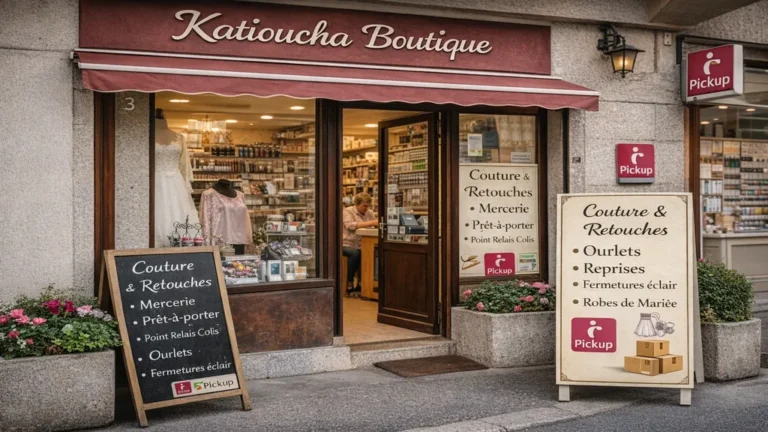 Devanture de Katioucha Boutique à Grenoble, atelier de couture, retouches, mercerie et point relais colis situé avenue Malherbe