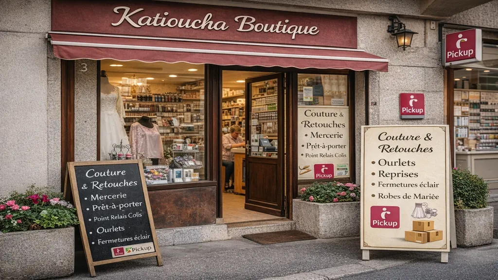 Devanture de Katioucha Boutique à Grenoble, atelier de couture, retouches, mercerie et point relais colis situé avenue Malherbe