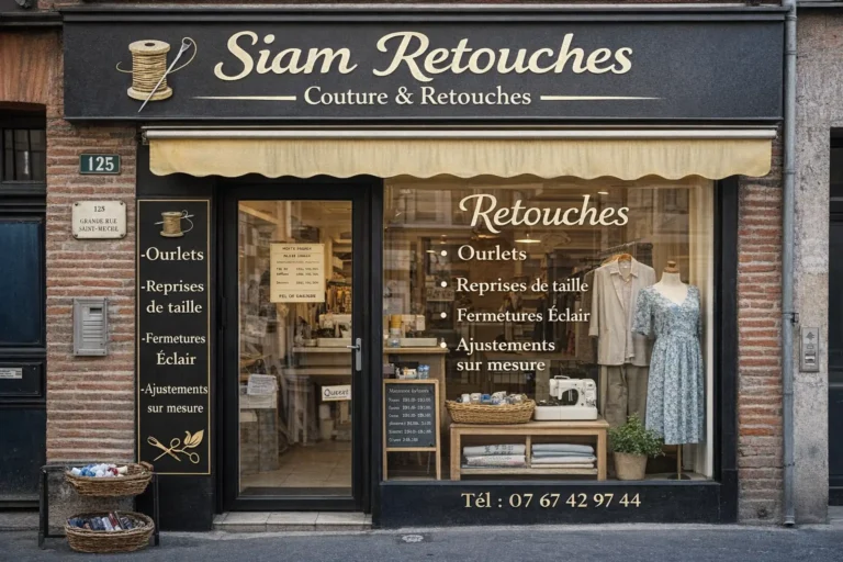 Façade de la retoucherie Siam Retouches à Toulouse, atelier de couture et retouches situé Grande Rue Saint-Michel