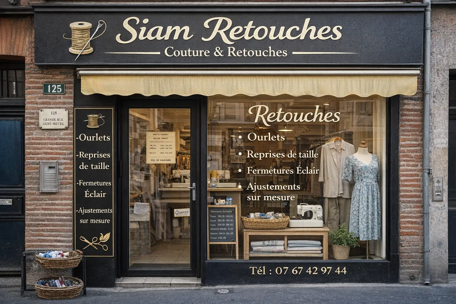 Façade de la retoucherie Siam Retouches à Toulouse, atelier de couture et retouches situé Grande Rue Saint-Michel