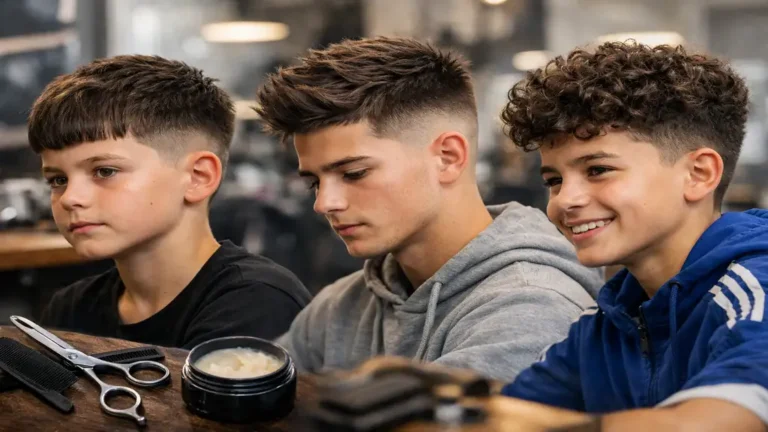 Coupes garçon tendance avec dégradé texturé, crop et cheveux bouclés naturels en salon de coiffure moderne