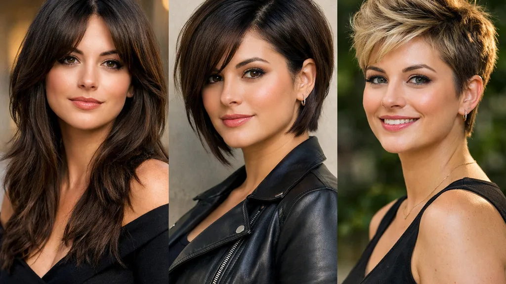 Exemples de coiffures flatteuses pour un visage rond avec volume sur le dessus, carré plongeant et coupe courte asymétrique