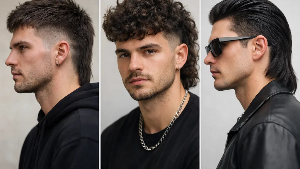Exemples de coupe mulet homme moderne avec taper fade, burst fade bouclé et nuque longue texturisée