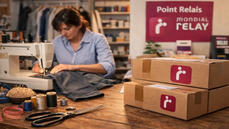 Atelier de couture à Lyon 3 avec machine à coudre, retouches de vêtements et colis en point relais Mondial Relay sur l’avenue Lacassagne.