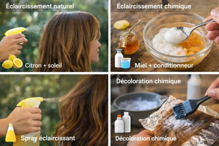 Méthodes pour éclaircir les cheveux naturellement ou chimiquement avec citron, miel, spray éclaircissant et décoloration