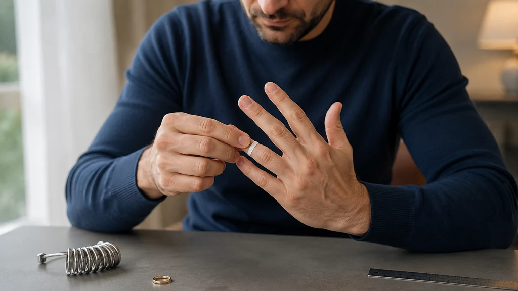 Homme mesurant son tour de doigt avec un baguier pour trouver sa taille bague homme