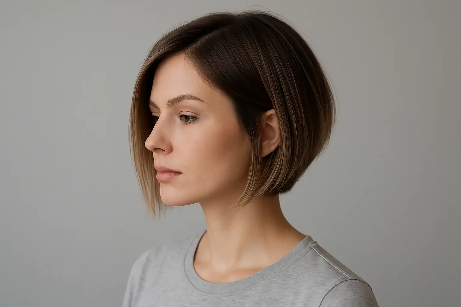 Carré dégradé court sur cheveux lisses avec nuque dégagée et pointes effilées