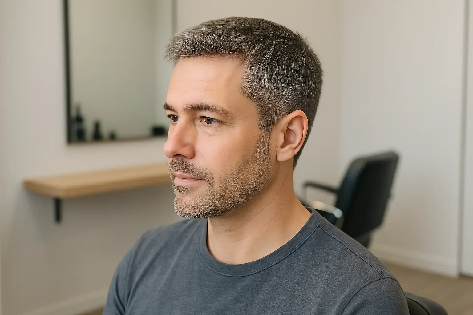 Homme avec une coloration capillaire masculine naturelle en salon de coiffure