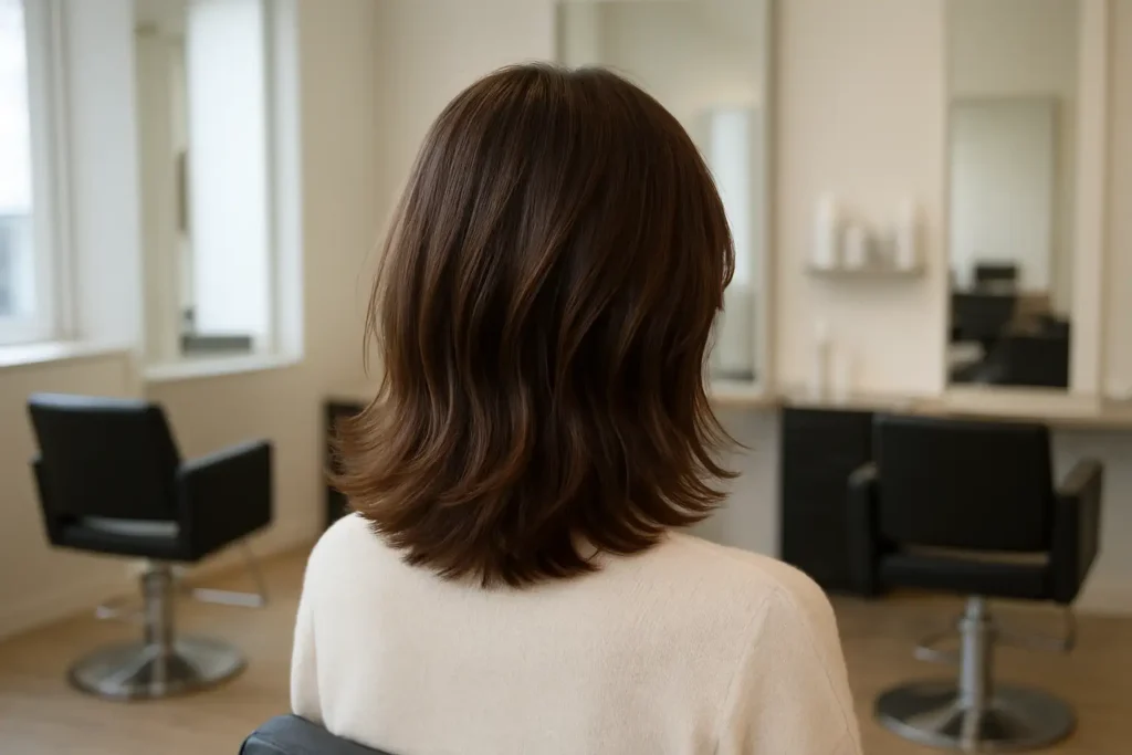 Coupe effilée mi long sur cheveux souples et naturels
