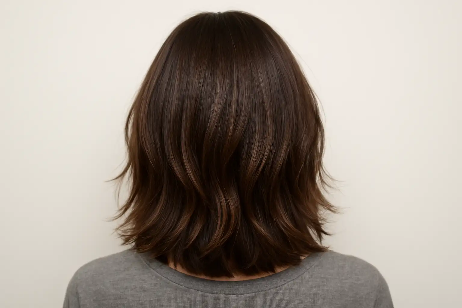 Coupe mi-longue effilée et dégradée avec mouvement naturel