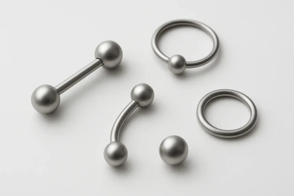 Bijou de piercing en titane présenté sur fond clair