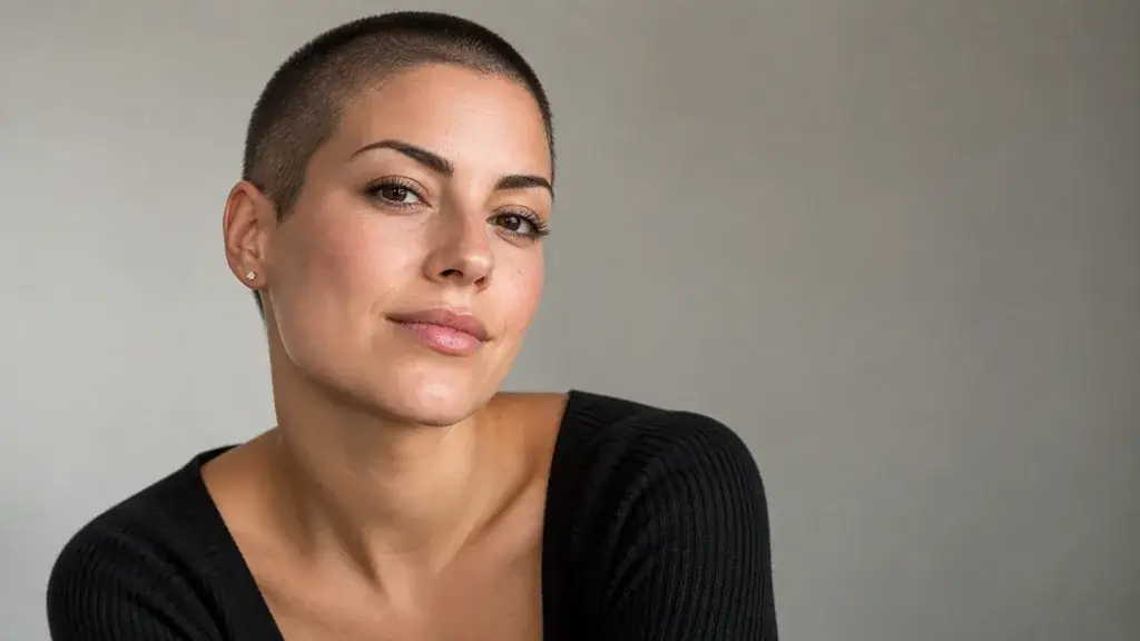 Femme adulte avec un buzz cut net et féminin