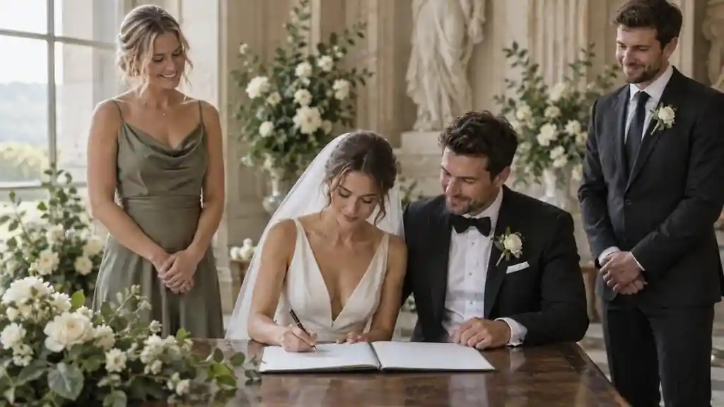 Témoin de mariage adulte dans une tenue élégante aux tons doux